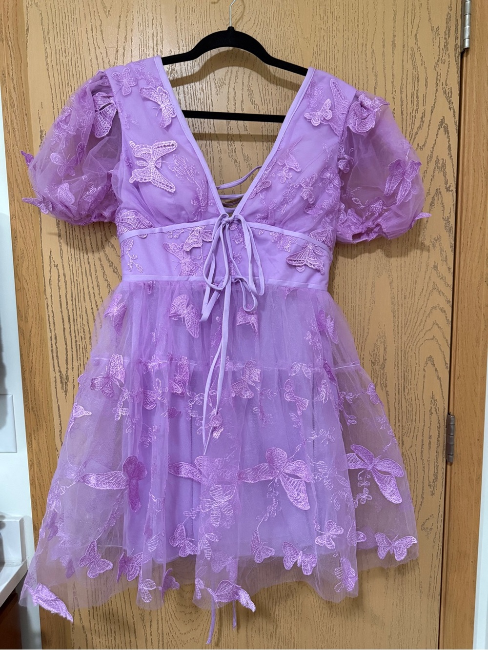 Lilac Butterfly Tulle Mini Dress Women’s Size 8 Corset Puffy Sleeves